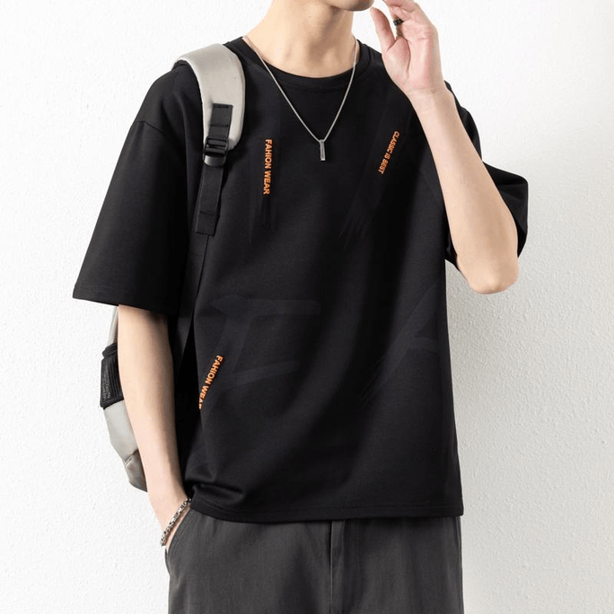 [中国からの直送] ASIS メンズ 夏 カジュアル 半袖 ゆったり プリント Tシャツ - ブラック 4XL