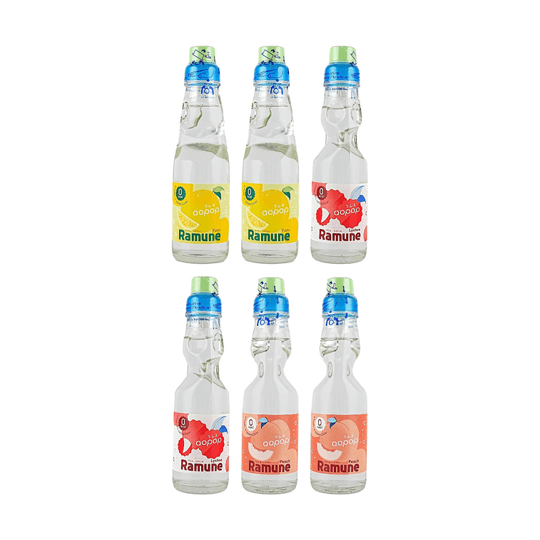 Ramune Marble Soda, Yuzu Flavor+Lychee Flavor+Peach Flavor, 6.76 fl oz*6【3 Flavors 6 Combo Packs】【0 Sugar 0 Fat】 11