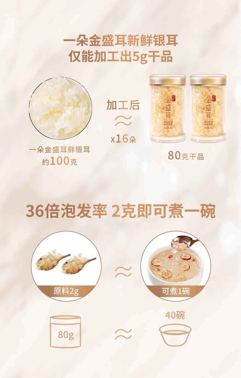 【中国直邮】 盛耳 金燕银耳羹 冲泡即食免煮有机本草银耳干货古田白木耳焖烧杯 40g*2罐装