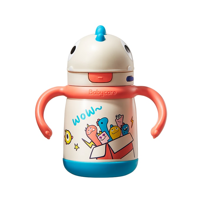 Children's Thermal Cup Dinosaur Baby Water Cup Straw Cup Learning To Drink Cup Outdoor Water Bottle 300ml Orange