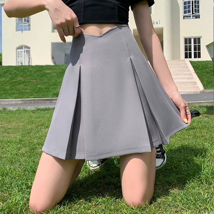 【Livraison directe de Chine】 Jupe plissée taille haute ligne A, taille XL, couleur grise