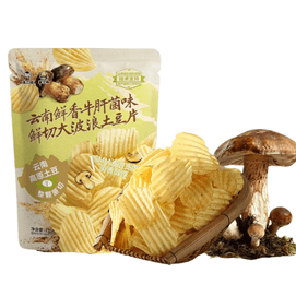 滇二娃 【云南特色限定口味】【抖音爆款大包装】云南鲜香牛肝菌味 鲜切大波浪土豆片 农科院薯片 零食小吃休闲食品追剧 75g 1包