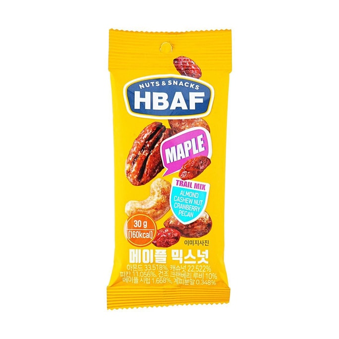 韩国HBAF芭蜂 枫糖味混合坚果 30g【杏仁腰果山核桃蔓越莓】