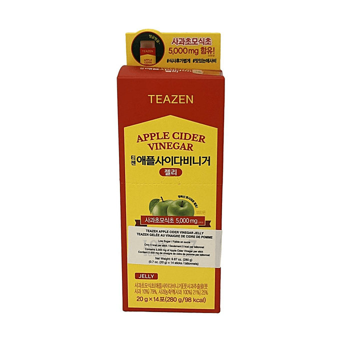 Gelée Vinaigre de Cidre de Pomme 9,87 oz 14 Bâtonnets Faible en Sucre Faible en Calories