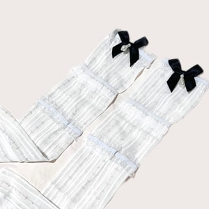 Women's Cute Lolita Calf Knee High Socks Bow Decor Striped Pattern High Quality Y2K Barbie Mesh Socks White