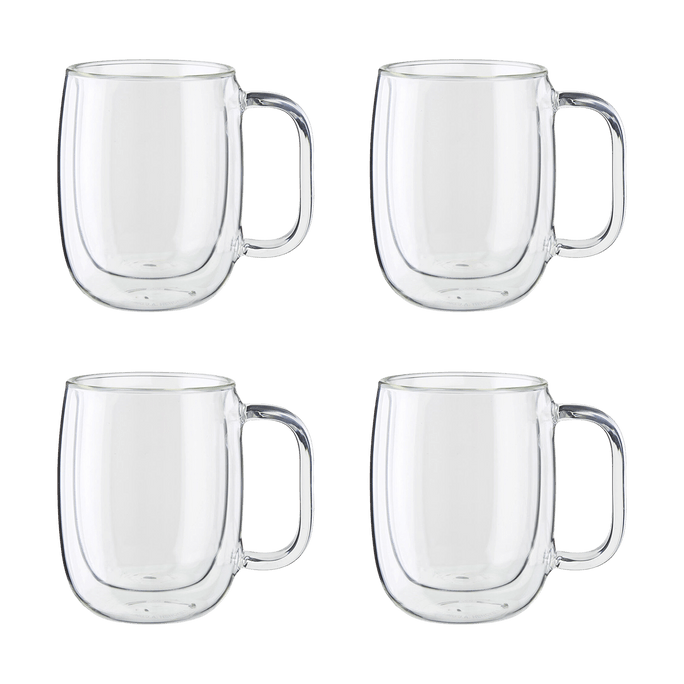 Double Layer Transparent Glass Coffee Cup, 12 fl oz, Set of 4