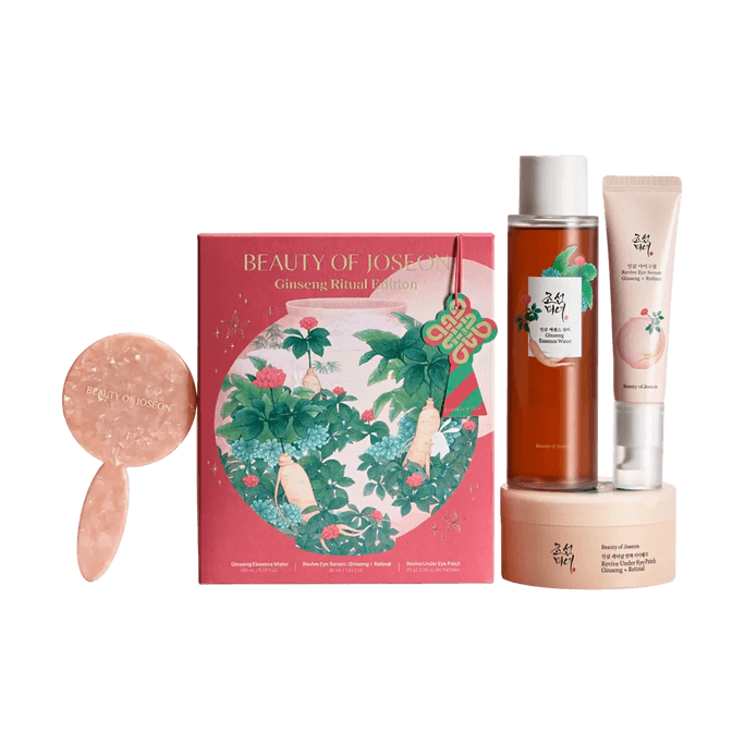 인삼 홀리데이 스킨케어 세트 새해 한정 선물 세트: 아이 패치 60개 + 아이 세럼 30ml + 에센스 워터 150ml + 거울