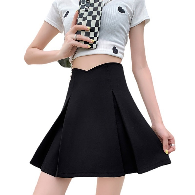 【Livraison directe de Chine】 Jupe plissée taille haute ligne A, taille L, couleur noire