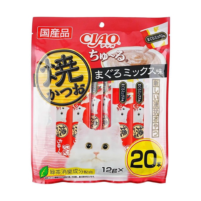 日本INABA伊納寶 貓條 寵物零食貓咪濕糧 吞拿魚混合 20個裝