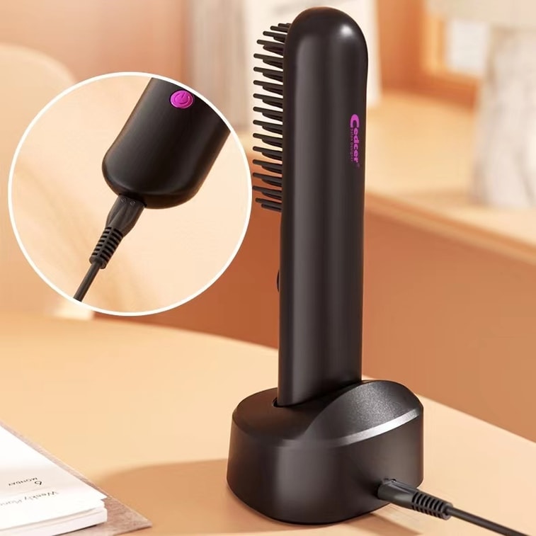 中国 HuiHao 液晶ディスプレイマイナスイオン縮毛矯正ワイヤレス縮毛矯正コーム黒 1 個 5