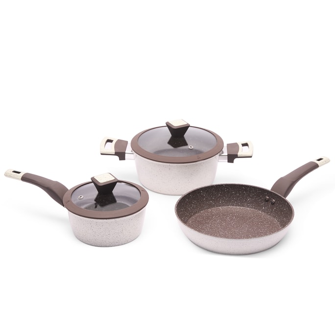 3-Piece Nonstick Aluminum Cookware Set - 24cm Sauce Pot 24cm Frying Pan 16cm Milk Pan - Lightweight & PFOA Free