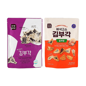 Crispy Fried Seaweed Chips Original+Kimchi Flavor, 4.94 oz【2 Flavors 2 Combo Packs】