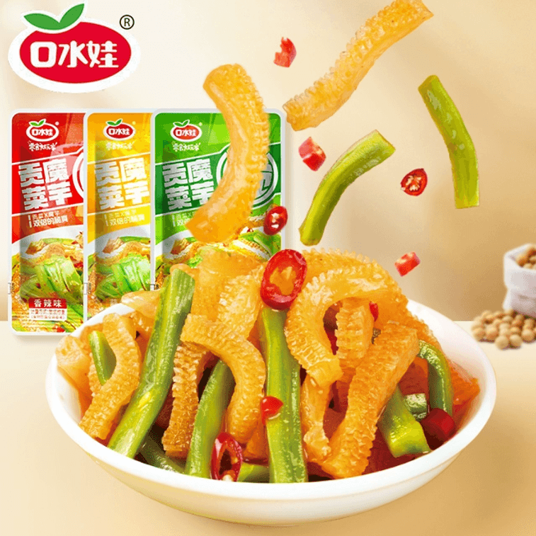 中國 直郵 口水娃魔芋貢菜開袋即食小零食小包裝香辣酸辣味素毛肚解饞小吃 混合口味10g*15包 4