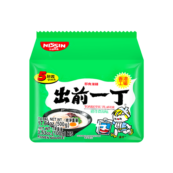 日本NISSIN日清 出前一丁 方便面 即食汤面 九州猪骨浓汤味 5包入 500g