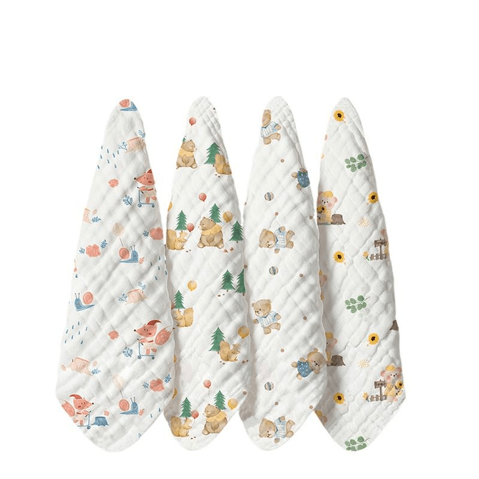 Kechao Baby Drool Towel For Newborns, Pure Cotton,non Shedding, With Four Layers Of 25 * 25cm Jungle Fun Game * 4 Pieces