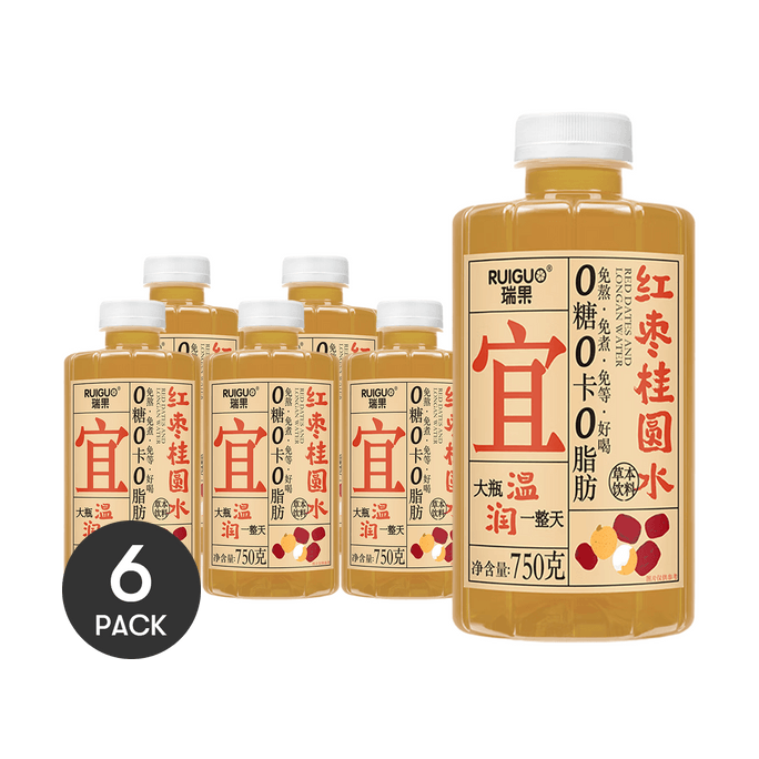 瑞果 宜红枣桂圆水 草本饮料 750g *6【6份超值装】【简单配料 0糖0脂】【新中式养生饮】