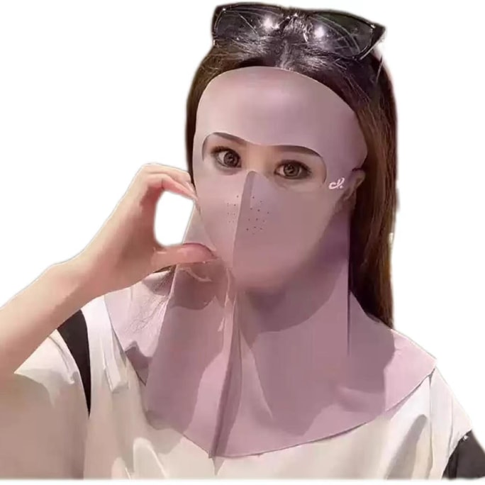 【オフシーズン割引】フルフェイス日焼け止めフェイスマスク フェイスキニ レディース UVカット アイスシルク 医療用保護マスク ネックサポート一体型 ピンク (1枚)