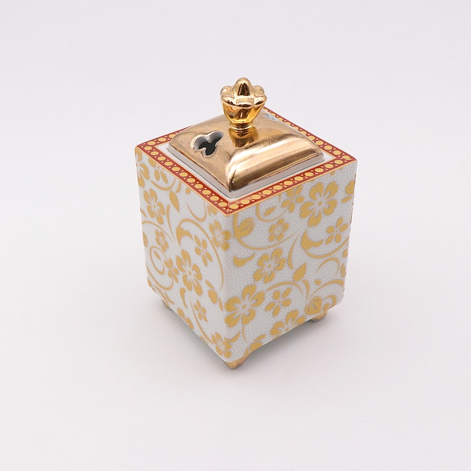 日本 KUTANIYAKI 九谷燒 白點紋/櫻花 香爐 長 2.17 英寸 × 寬 2.17 英寸 × 高 3.78 英寸