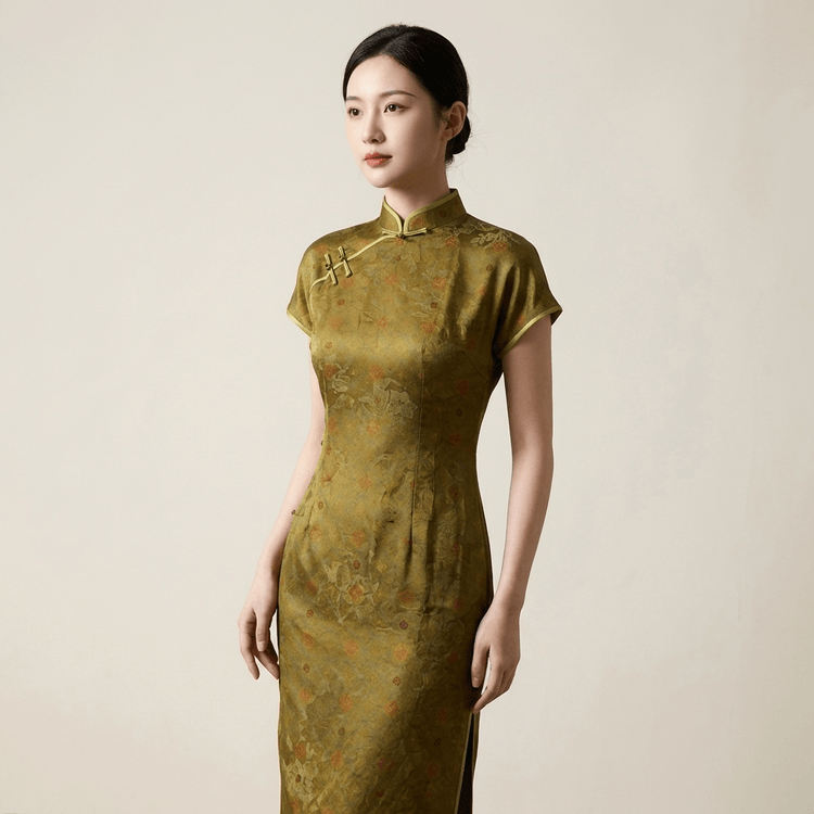 vintage chinese silk dress Luxury Mulberry Silk Cheongsam & Qipao Dresses | White Blue Ink Lotus Print Short Sleeve