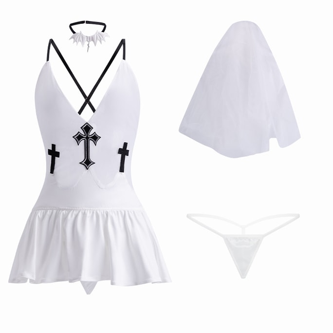 Fun Lingerie Sexy Deep V Cute Sister Witch Nightgown Set White One Size