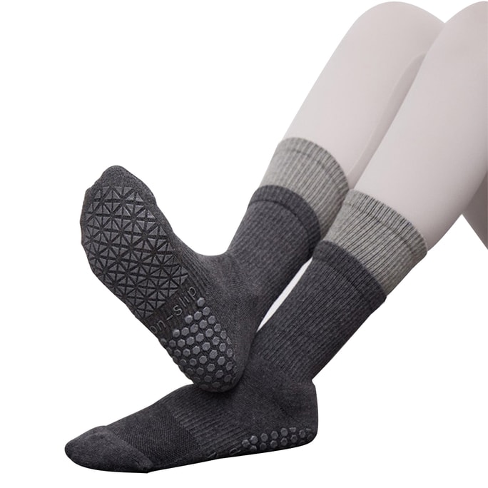 New Anti Slip Mid Tube Pilates Socks Fashionable Color Blocked Fitness Socks Double Layered Gold Gray M