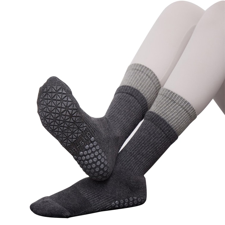 HSPM 新款防滑中筒普拉提袜时尚拼色健身运动袜瑜伽袜 双层太金灰 M 9