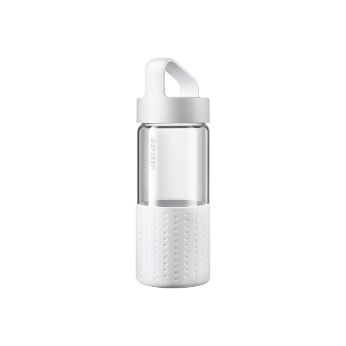 Buydeem Portable Glass Water Bottle White