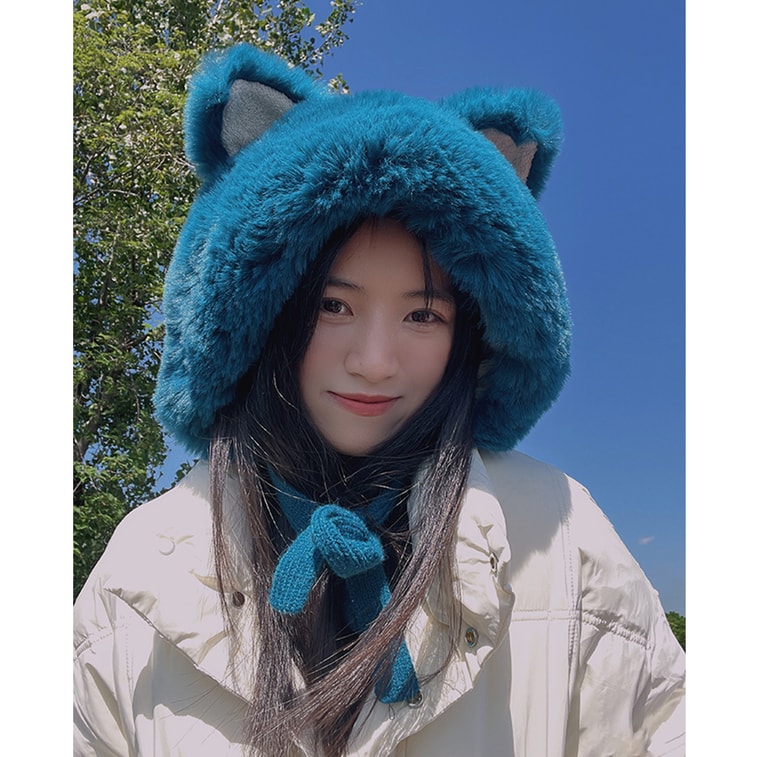 New Sweet And Cute Fox Ear Plush Strap Ear Protector Wool Hat Pink F 3