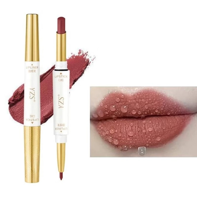 Dual-End Lip Liner (Cinnamon Milk Tea). Lipstick 2g + Liner 0.25g. 2-in-1. Velvet Matte, Smooth, Long-lasting, No Transfer. Natural Full Lips. Perfect For Daily Wear.