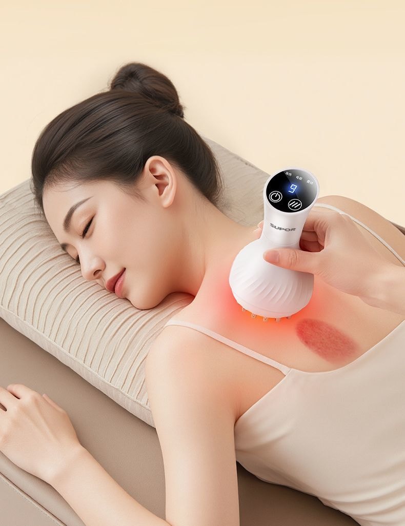 【中國直郵】 蘇泊爾 電動經絡刷疏通儀熱敷按摩腰部背部大肚子全身通用刮痧神器【陶白色】*1台