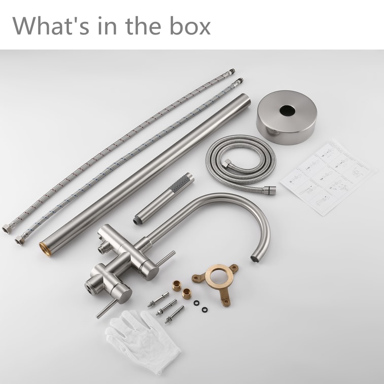 Double Handle Freestanding Tub Filler with Handshower 8