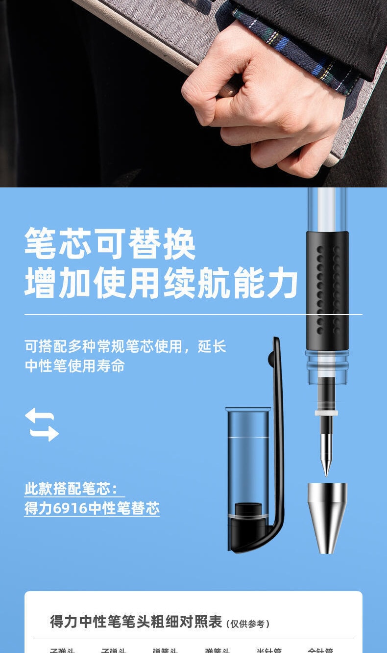 得力 中性笔 6600ES 黑色12支装 文具签字 碳素水笔0.5mm 办公笔