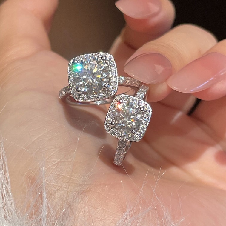 Cushion‑Cut Ring 8MM Zircon US Size 6 1 Piece S925 Sterling Silver Ring High‑Brilliance Center Stone With Halo Paved Setting 9