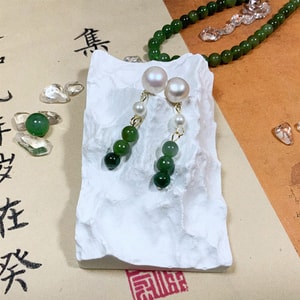 New Chinese Style National Style Versatile Pearl Jade Bead Earrings Jasper Pearl F