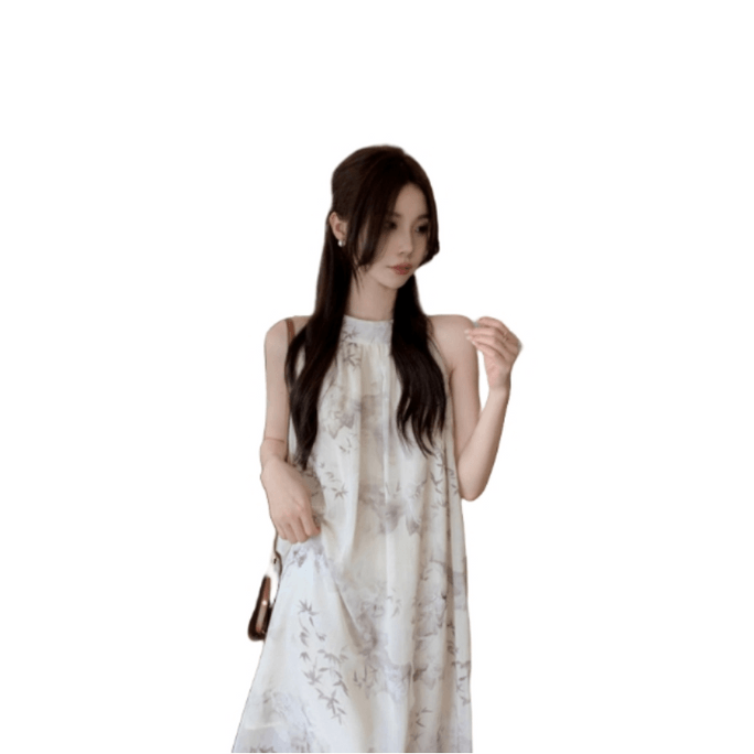 Chic Resort-Style Halter Dress White Free Size