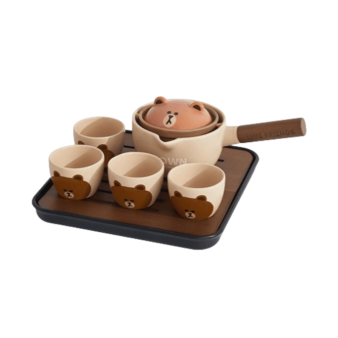 【中國直郵】LINE FRIENDS 布朗熊功夫茶具套裝便攜旅行陶瓷茶壺茶杯一整套泡茶家用茶具禮盒 套裝