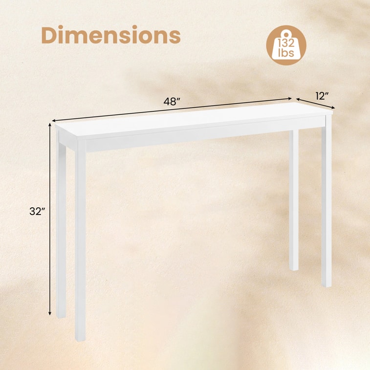 48 Inch Wooden Console Table Modern Farmhouse Sofa Table With Thickened Top-White 5