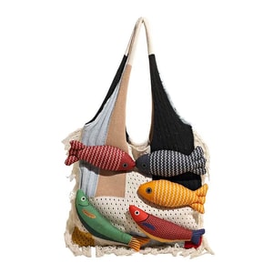 Tote bag with large capacity, retro tassel splicing design, artistic and versatile woolen knitted bag, single-shoulder and cross-shoulder bag, 1 piece set