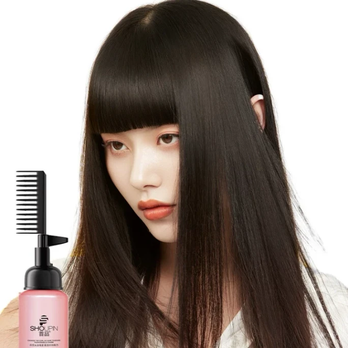 Shoupin 직발 크림 220ml 한 번에 펴지는 헤어 크림, 집에서 단백질 교정 및 부드럽게 펴주는 한 번에 펴지는