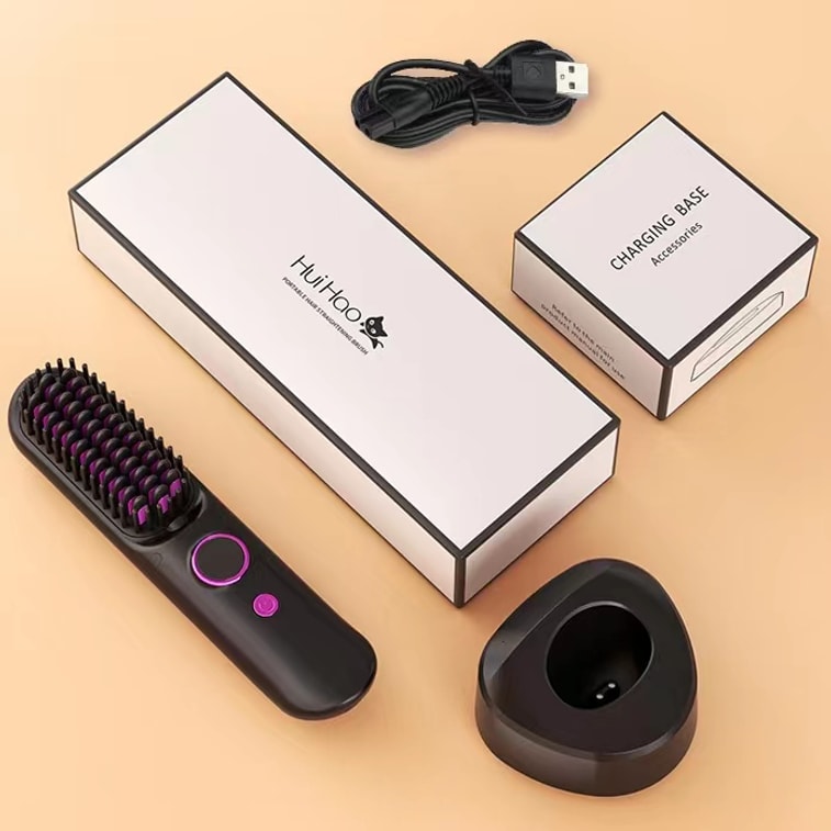 中国 HuiHao 液晶ディスプレイマイナスイオン縮毛矯正ワイヤレス縮毛矯正コーム黒 1 個 8