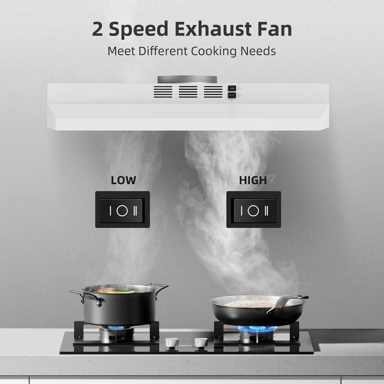 30 Inch Under Cabinet Range Hoodwith LED Light & 2 Speed Exhaust Fanwhite 3