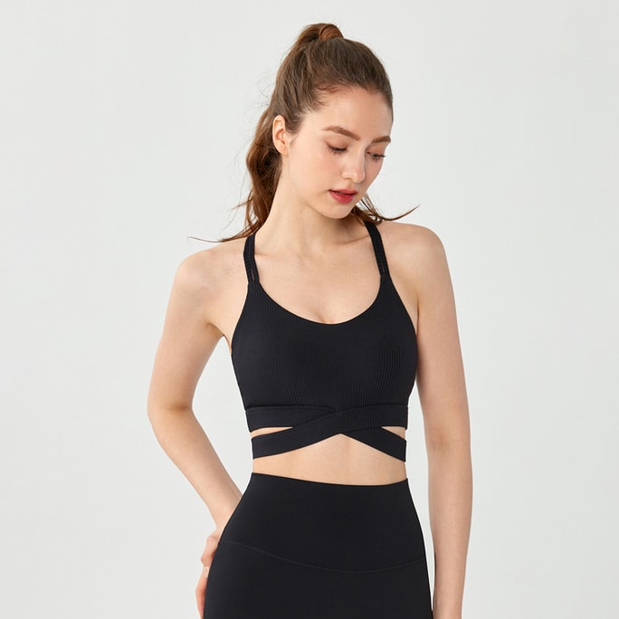 New Dual Shoulder Slim Strap Cross Hem Fitness Yoga Vest In Black S