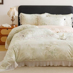 French Vintage Oil Painting Lace Bedding Set For1.8m Bed,100% Cotton Fabric【Skin-friendly & Breathable】Cute Ruffle Edge,Create Cozy Sleep Vibe,Great For Apartment Bedroom Decor,Limited Offer