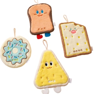 【中国直邮】 HSPM 可爱挂式三层加厚吸水家用擦手巾 奶酪块+吐司+甜甜圈+芝士饼干 四个装  F