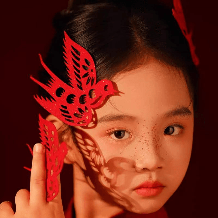 【中国直邮】 西坞 儿童新中式新年红色剪纸头饰喜鹊国风古风汉服发饰喜鹊10*10cm*1对 3