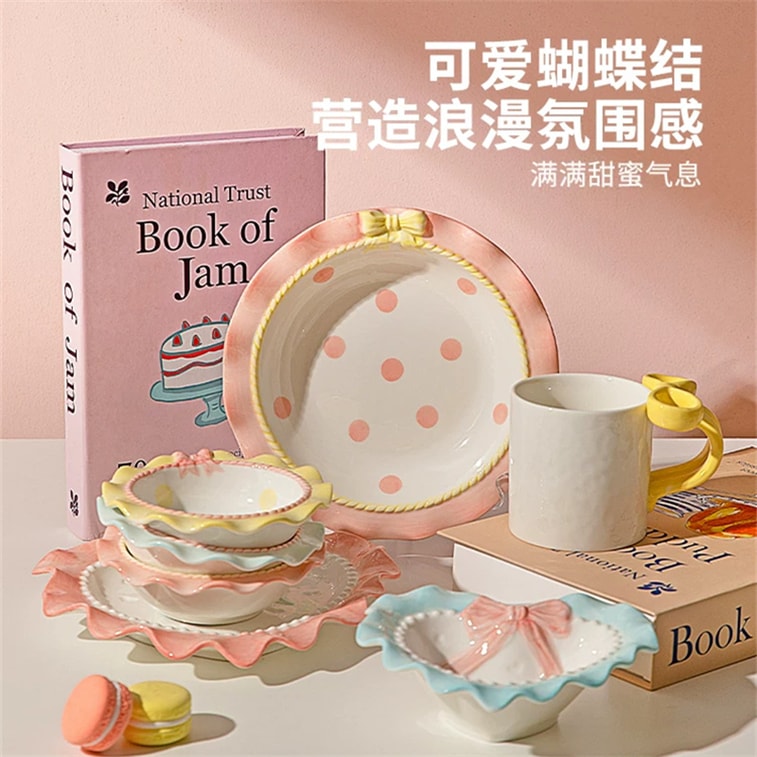 Bow-Pattern Underglaze-Painted Tableware: Yogurt Bowl For Home Use, 2026 New Arrival—Cute Bowl Set With Fruit Plates, 6-Inch Heart-Shaped Yogurt Bowl—Yellow, 1 Piece 4