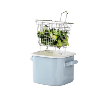 Mingcai Mini Pot Single-Serving Home Hot Pot Personal Portable Cookware Compact Solo Meal Set 【Hot Pot 2-Piece Set】Lake Blue Frying Pot + Mesh Scoop (Compatible with Induction Cookers/Gas Stoves)