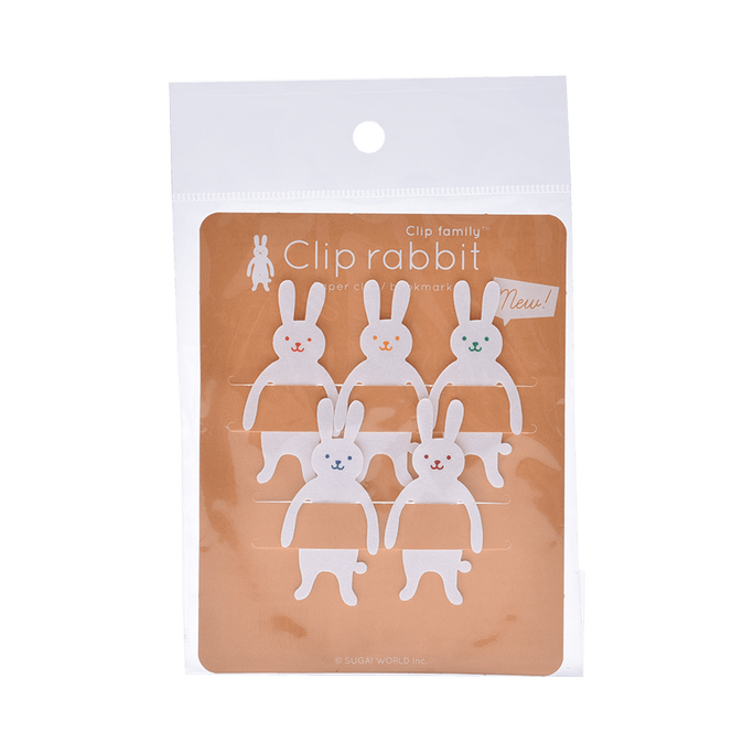 Sugai World Paper Clip Family Little White Rabbit Shape Bookmark 5 Pieces
