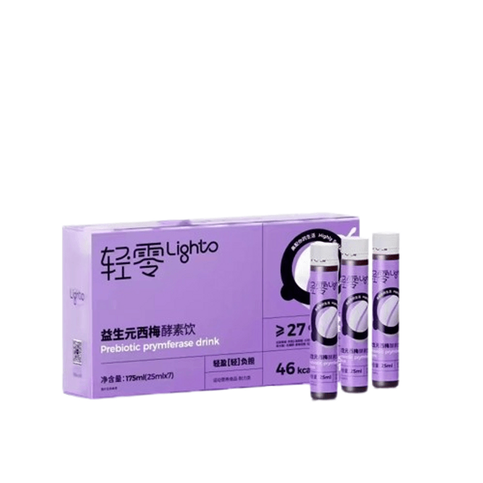 【中国直邮】轻零 酵素饮25ml*7支/盒西梅白桃茉莉味4大益生元不惧油腻顺畅速排果蔬酵素饮