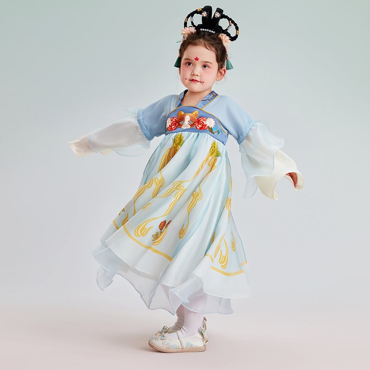 Summer Fairy Classic Removable Sleeves Hanfu Dress For Kids Cloud Water  Blue 110CM - Yami.com